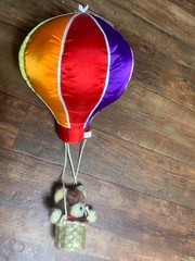 Vtg Russ Berrie Plush Rainbow Hot Air Balloon Brown Teddy Bear In Basket