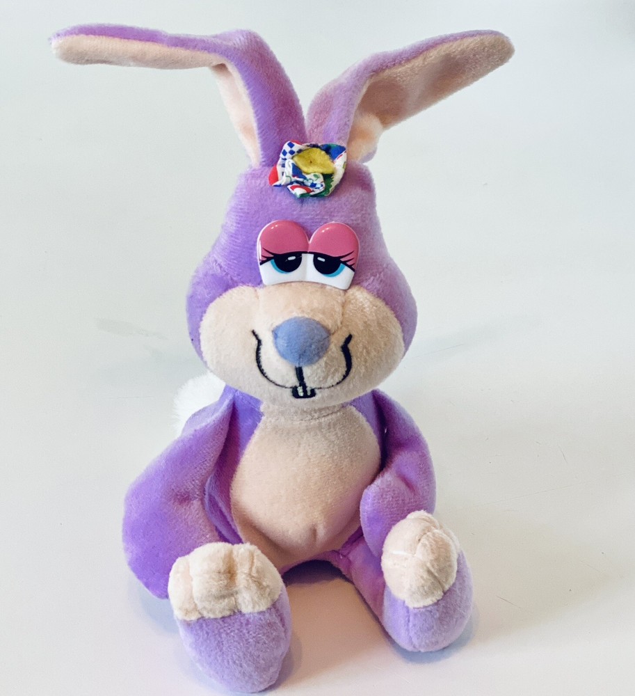 Vtg 80s Purple Easter Bunny Rabbit Pull String Tail Vibrating Plush Stuffed Toy
