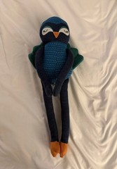 Pillowfort PEACOCK Pillow Buddy Bird Long Legs NAVY BLUE Teal Knit Sewn Plush