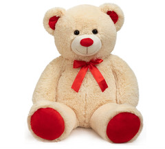 WENMOTDY Giant Teddy Bear Plush 36in Stuffed Animal Red Ribbon Gift for Kids