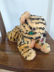 VTG 1960s Gund Plush Tiger With Stripes Green Eyes Sani Foam