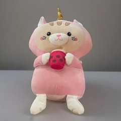 Expandable Pink Cat Unicorn Plush 20″ Rare Boba Drink Sitting Kitten