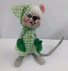 Vintage AnnaLee Mobilitee Dolls Gray Mouse Green White Gingham Spring Flawed