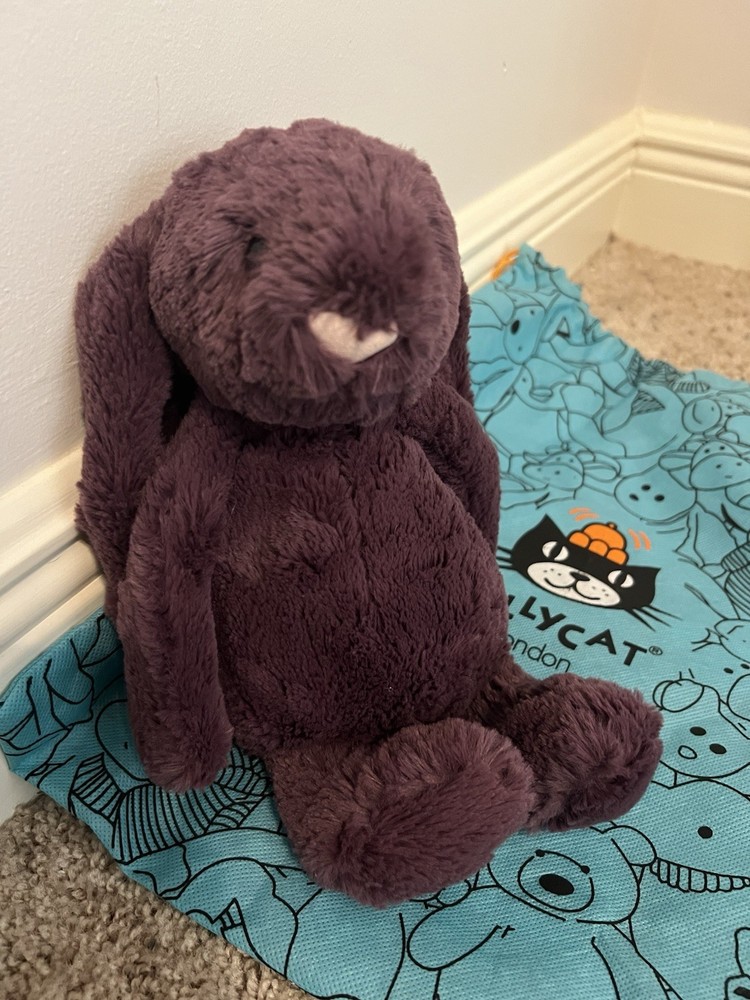 Retired Jellycat Bashful Plum Bunny Purple Rabbit Plush Stuffed Animal With Bag