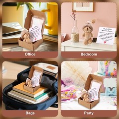 Mini Plush Worry Bear with a Hat, Handmade Positive Small Plush Bear in a Box wi