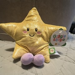 Gigglescape Glitter Gold Starfish Plush Stuffed Animal, Purple Feet, 1+, Small