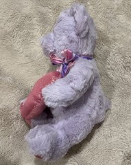 Burton + Burton Purple Teddy Bear Plush Shiny Heart Pink Bow 10” Brown Eyes