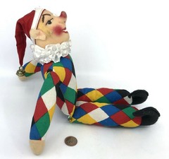 Kersa Punch Doll Jester Cloth Sculpted 1970s Germany 33cm 13in Clown Harlequin
