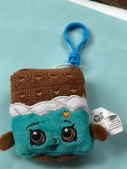 Shopkins Plush Brown & Blue Stuffed PopTart or Other Food Backpack Clip or Key