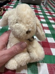 Greenbrier plush cream tan beige white bunny rabbit black gingham checked bow