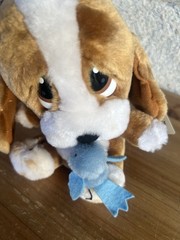 Applause Sad Sam Plush Puppy Dog w/ Blue Bow, Small 6-14in, 2004 MPN 20657