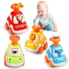 ALASOU 4 PCS Animal Car Toys for 1 Year Old Boy 6 x 7 x 5 inches, Multi-color