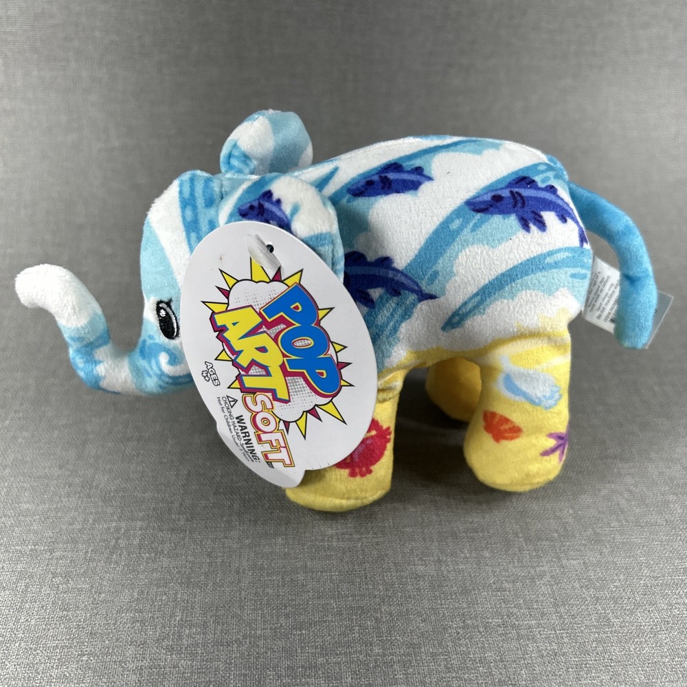 Pop Art Soft 6″ Elephant SPLASH Plush Stuffed Toy Animal NEW Fish Crab Ocean
