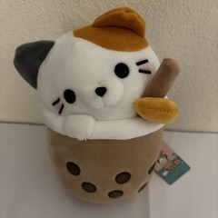 Round 1 Takashoji Brown Boba Cat Plushie 8 inch NEW