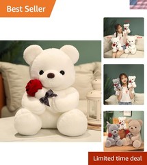 Adorable 23cm White Plush Teddy Bear with Rose – Perfect Valentine’s Gift