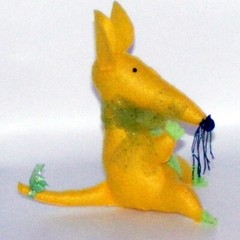 Cute Rat, Mouse, 7″Tall, Handmade, Felt, Yellow with a Green Tummy, Beaded Eyes