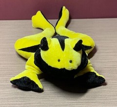 VINTAGE B.J. TOYS INC YELLOW AND BLACK LONG-LEGGED FROG PLUSH/STUFFED ANIMAL