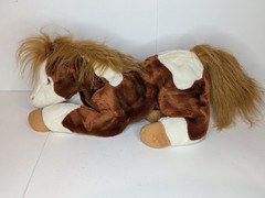 Realistic Brown & White Paint Horse PlushLying Down Pinto Pony 15″