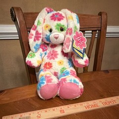 Build-A-Bear Floral Bunny Plush, 6-14 in Pink/White Multicolor, 2021 Tags