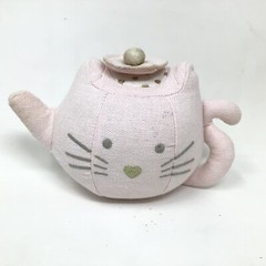 Pottery Barn Kids Pink Gold Accents Cat Kitten Plush Fabric 4” Teapot 2017