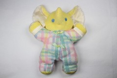 Playskool Elephant Snuzzles Plush 11″ Yellow Baby Lovey Satin Pastel Plaid 1996