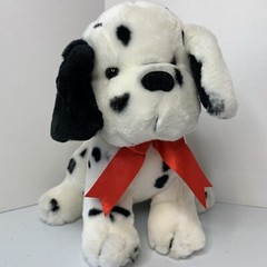 Dalmatian Puppy Dog Plush Black & White Sitting Red Bow 9″ Vintage Commonwealth