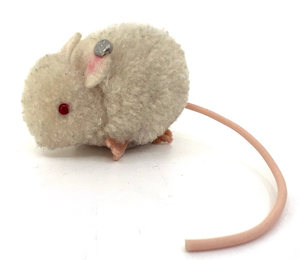 Steiff Woolen White Mouse 1960s ID Button Tag Wool Pom Poms Vintage