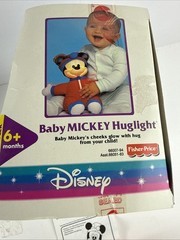Vtg Disney Baby Mickey Mouse Huglight Fisher Price Plush Glow Light Open Box
