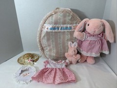 Vintage 1993 Happy Easter Kids Fabric Bag With 2 Plush Bunnies & Clothes – Rare