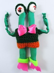 Handmade Frog Stuffed Amphibian Fabric Felt Crochet Miss Lily Pad 8 Inch