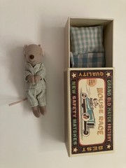 Maileg Mint Big Brother Mouse In Box Striped Shirt With Original Match Box