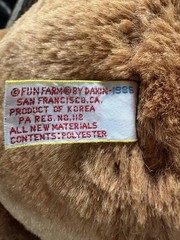 Vintage 1986 Dakin Fun Farm Teddy Bear 21″ Brown Plush Stuffed Red Bow Tie