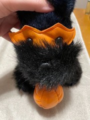 Scottish Terrier Orange Plastic Mask and Pumpkin Black and Blue Stuffed Toy