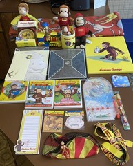 23 Curious George Items Toys Plush Mug Blanket Clock Picture Stationary DVD Lot