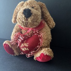 I Love You Brown Puppy Dog Plush Valentine’s Day Gift Red Heart 7”