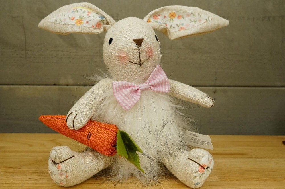Cotton & Co Plush Farmhouse Decor Fabric Fur Easter Bunny Spring Floral 13″ Tall