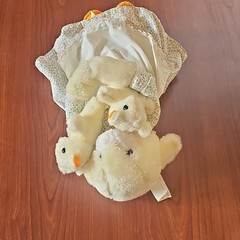 VINTAGE California Stuffed Toys Sheep Family Plush Cream White w/ Floral Dress