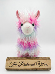 Hobby Lobby Llama 20′ Long Hair Pastel Multicolored Stuffed Plush Glitter Eyes