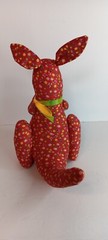 Vintage Avon Kangaroo Plush Calico, Red Flower Pattern, Front Pouch, Stuffed
