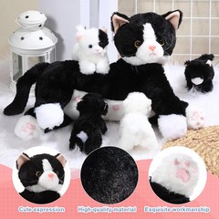 Skylety Nurturing Cat Stuffed Animal with 4 Plush Kittens, Cats Baby Stuffed for