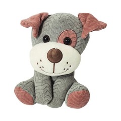 Hugfun Grey Chevron Textured Puppy Dog Plush Stuffed Animal Pink Accents 9 Inch