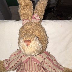 Rabbit Brown Beige Pink Striped Dress Bow Medium Plush Stuffed Animal