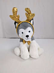 FAO Schwarz Plush Siberian Husky Dog Wolf Puppy 13″ Gray White Shareable Antlers