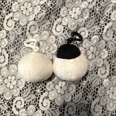 Odd1sOut 2x Mini Plush Clip-On Keychains Round Face White Black Red Tongue