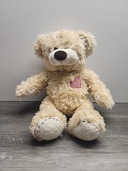 Build A Bear Champ Tan Gingham Checkered Heart Teddy Plush Stuffed Animal 16″