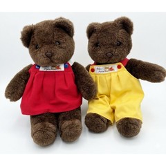 Manhattan Toy Co Vtg Baby Mate Teddy Bear Pair Plush Overall Jumpers 1985