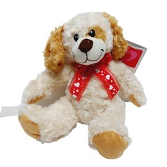 Walmart Dog Plush Beige Tan Eye Patch Stuffed Animal 8” Heart Bow Valentines Day