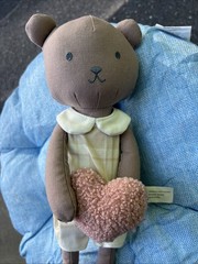 Hearth & Hand Magnolia Plush Bear Brown w Pink Heart 14″ Cloth Embroidered Leggy