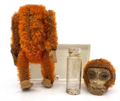Schuco Monkey Perfume Holder c1930s Felt Orange Mohair Plush 5in 12cm Antique