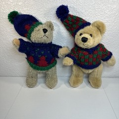 HUG FUN Brown Bears Blue Red Colorful Sweaters 8″ Plush Winter Christmas 6”H